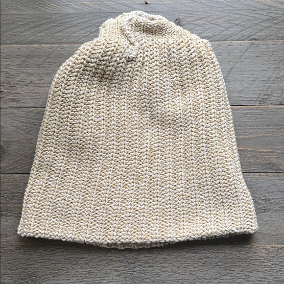 Love Your Melon Cream Knit Beanie with Leather Patch OS - Picture 5 of 5